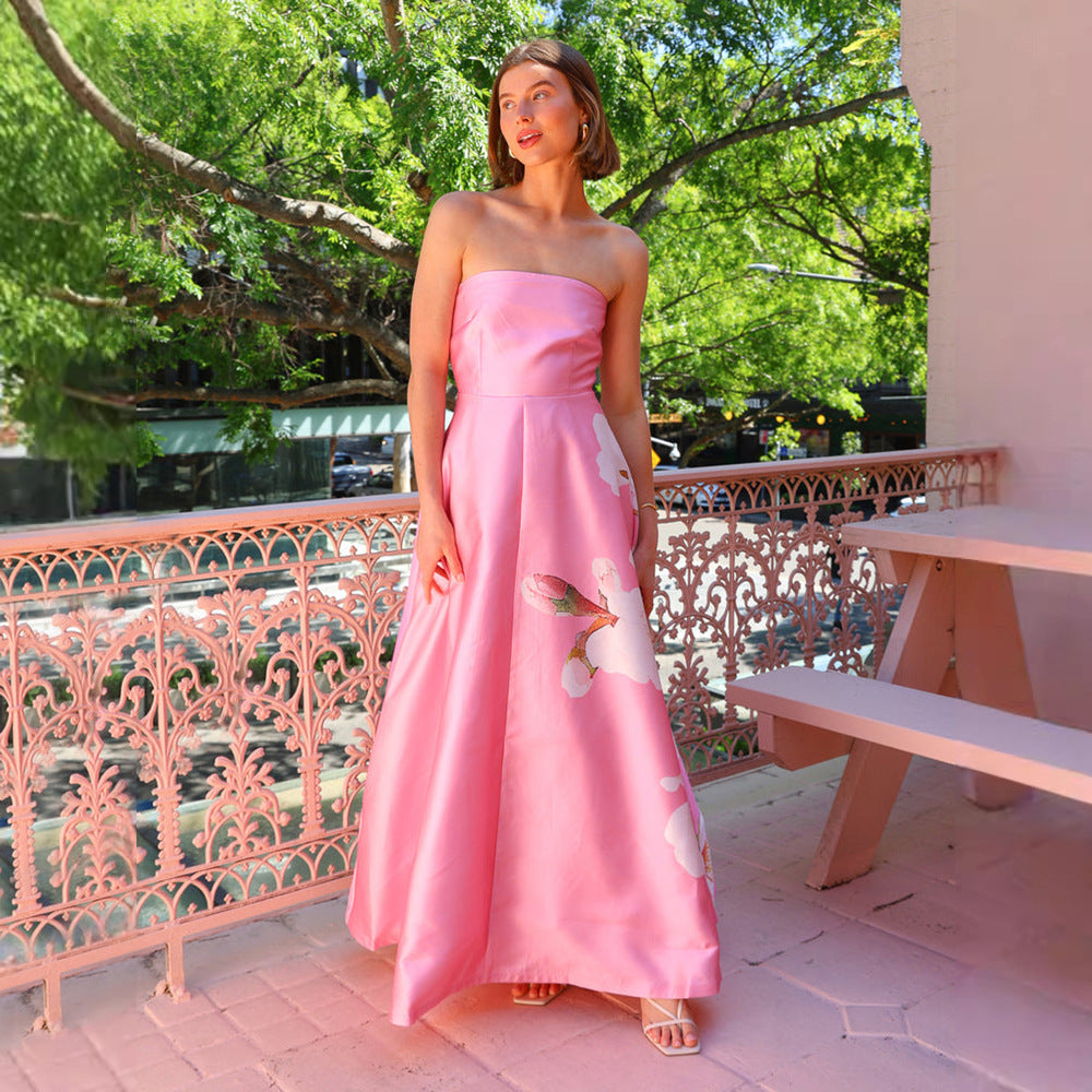 Robe maxi sans bretelles pour femme avec motif floral Levoire