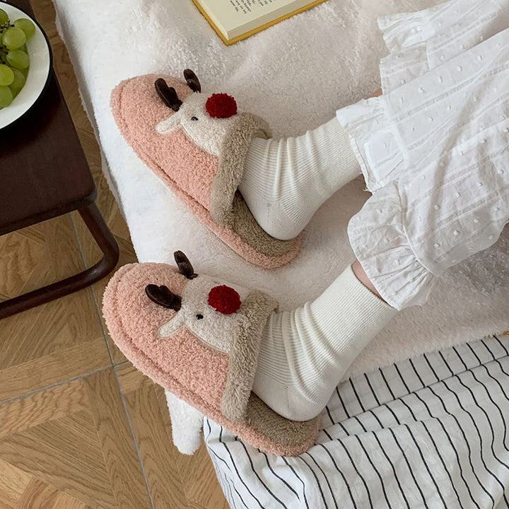 Levoire | Amusant Épais Chaud Chaussons Imprimé Renne Pour Femmes