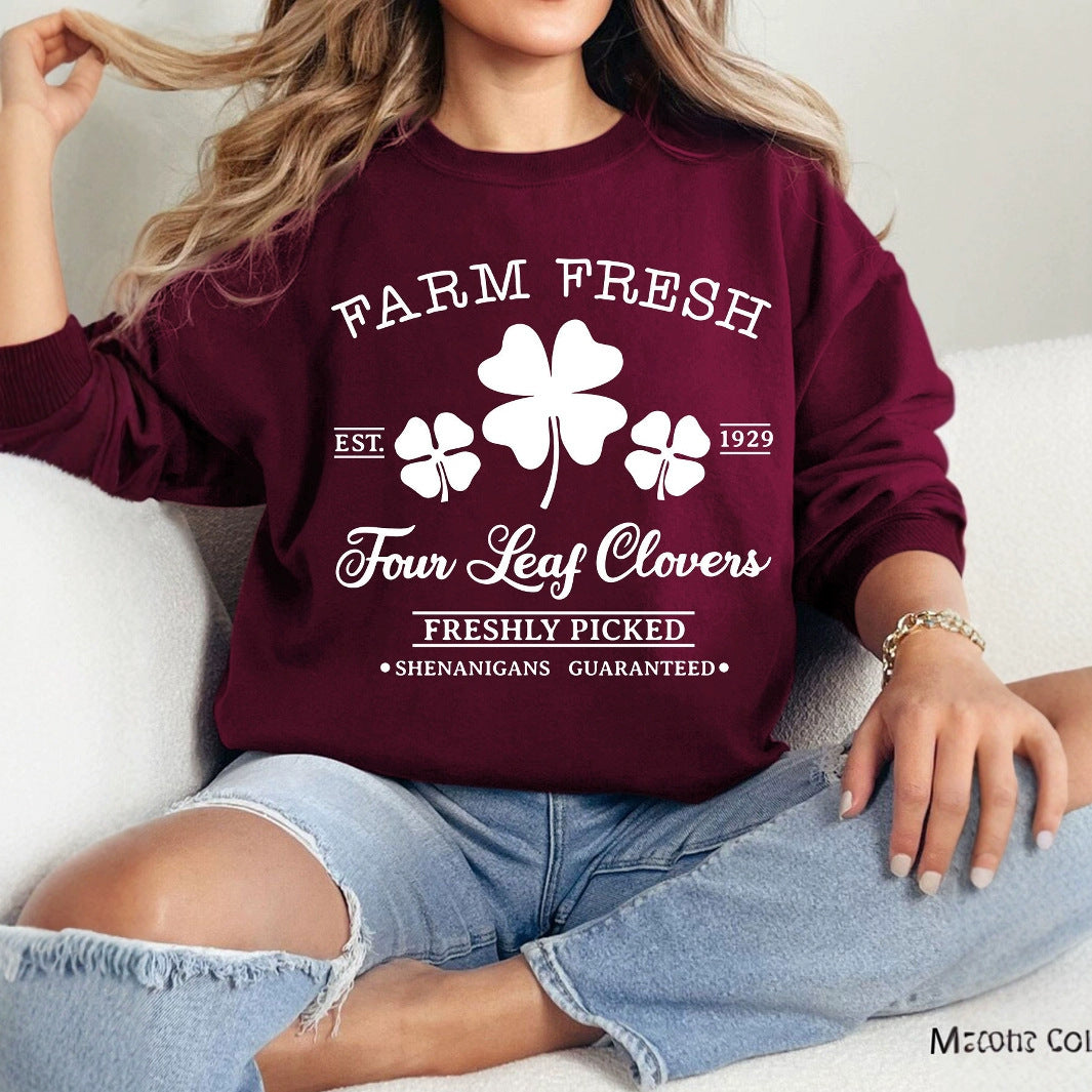 Sweat-shirt de loisirs pour femmes avec motif de trèfle inspiré du vintage et coupe confortable Levoire