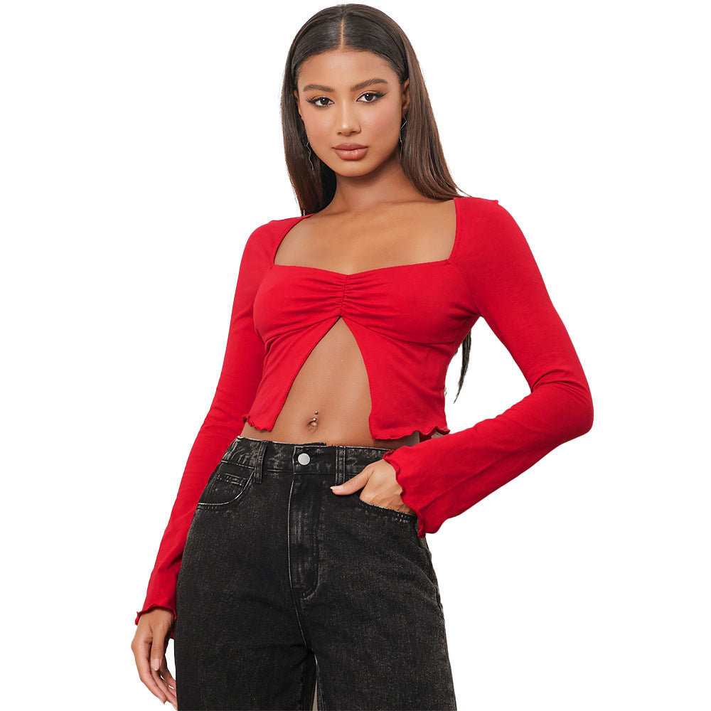Chemise courte pour femmes avec des éléments de gathering charmants et des manches longues Levoire