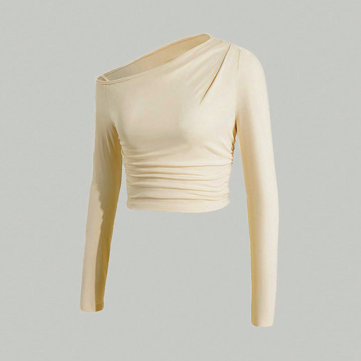 Top court asymétrique à manches longues pour femmes avec léger effet froncé Levoire