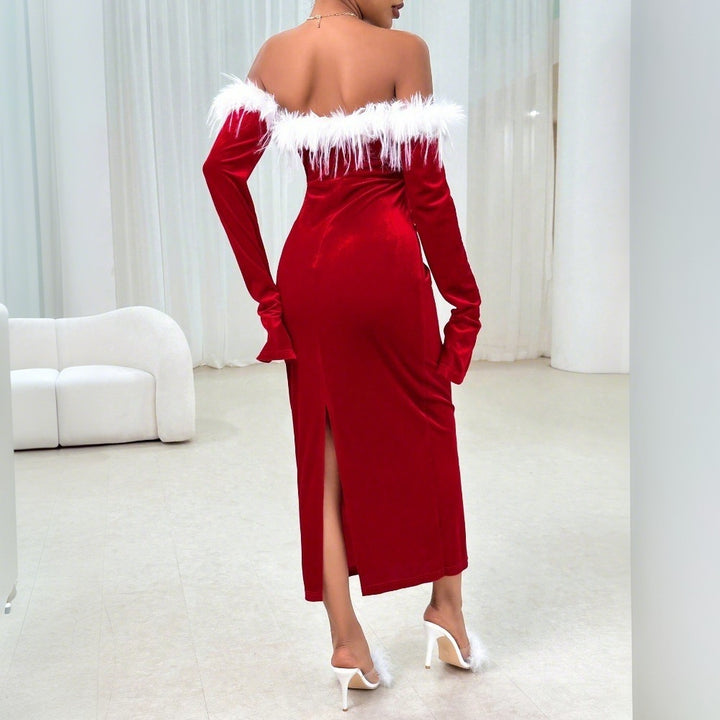 Robe midi à manches longues pour femmes avec col bateau chic et élégantes volants Levoire