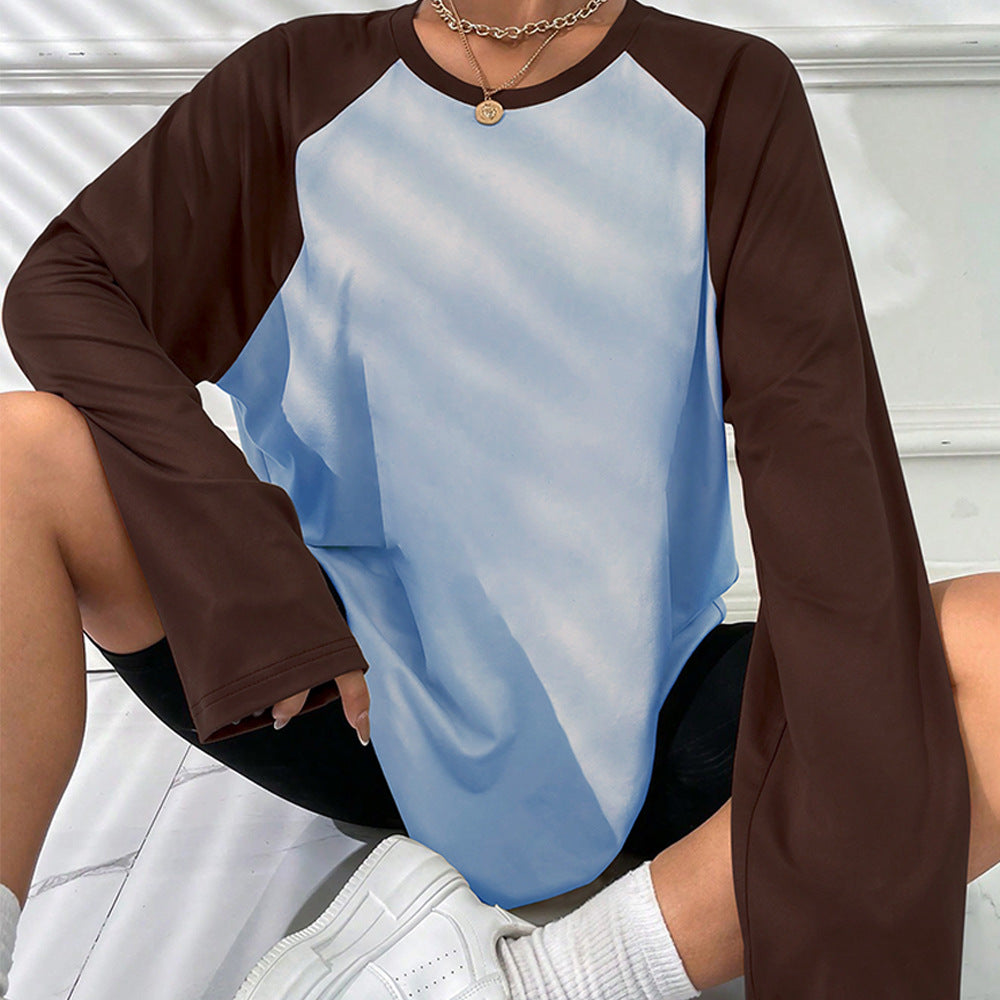 T-shirt à manches longues pour femmes avec coupe raglan sportif et design color block tendance Levoire