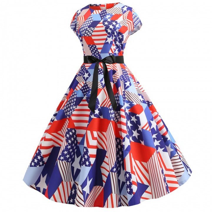 Robe midi pour femme avec motif de drapeau coloré et ceinture élégante Levoire