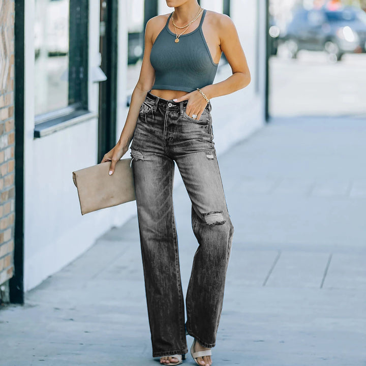 Jeans femmes à coupe large avec détails déchirés Levoire