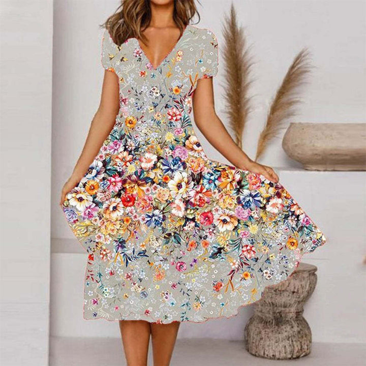 Levoire | Élégance Rentous Impression Robe à col V Style urbain
