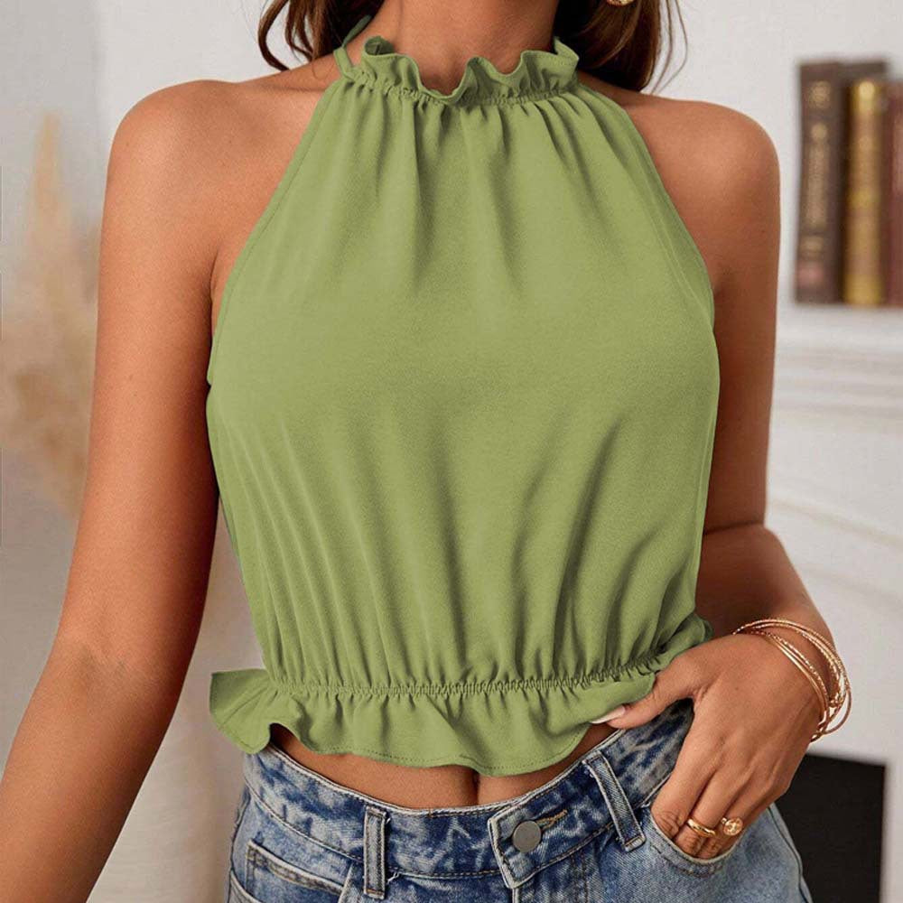 Top sans manches pour femmes avec ourlet à volants et taille élastique Levoire
