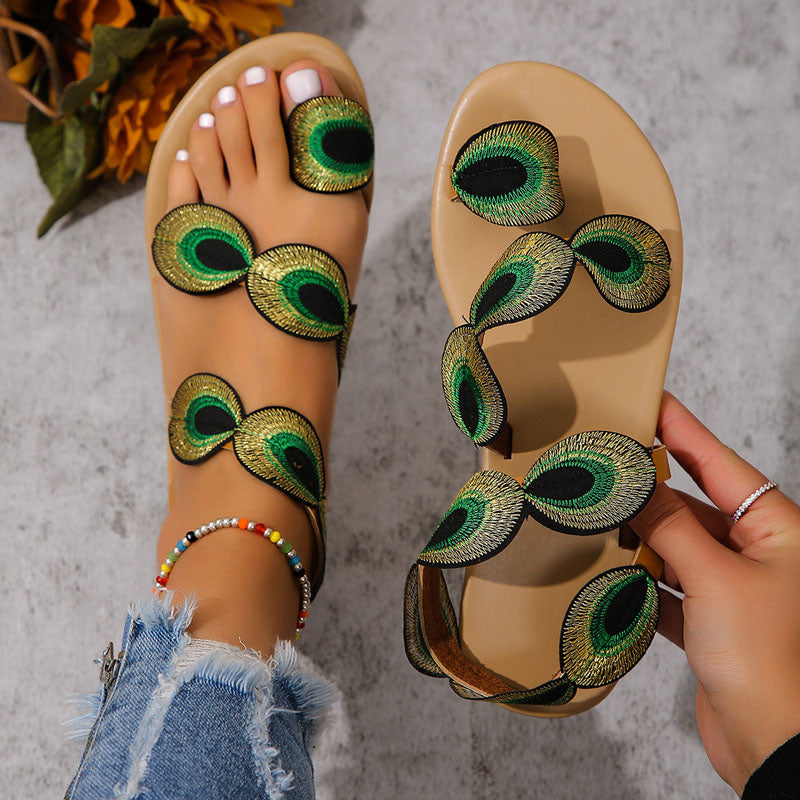 Levoire | Sandales Ouvertes Avec Détails Verts Pour Femmes