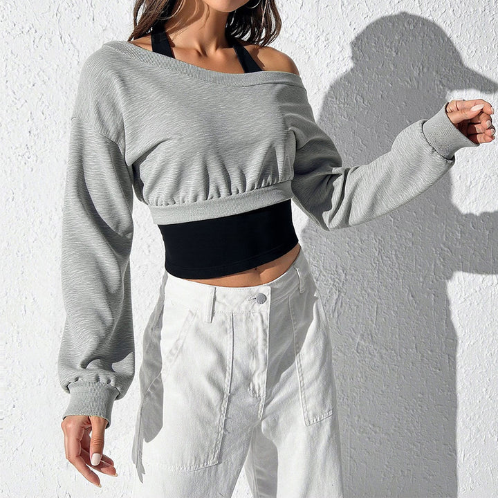 Sweatshirt court femme avec épaule ouverte et taille élastique Levoire