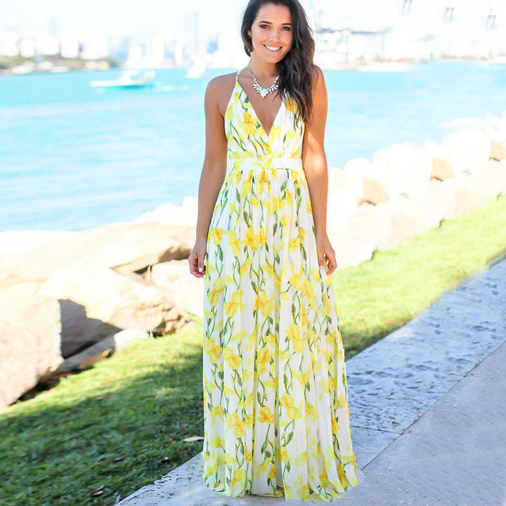 Levoire | Trendik printemps été imprimé Cami robe de plage Jaune