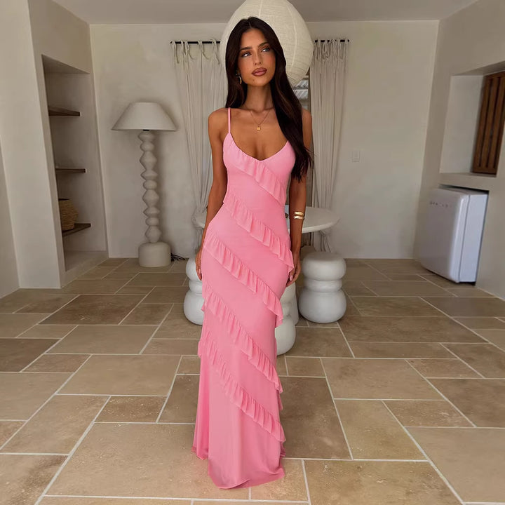 Robe maxi pour femmes avec design à volants et coupe flatteuse Levoire