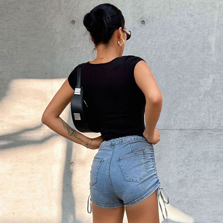 Top court pour femme avec un ruché élastique et un col en V tendance Levoire