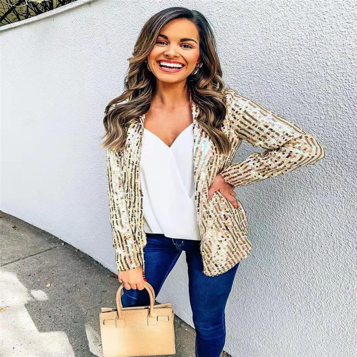 Levoire | Élégamment robe à col en sequins Or