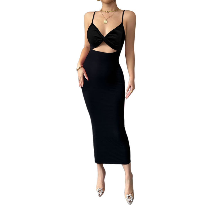 Robe midi ajustée pour femmes avec décolleté élégant et fines bretelles spaghetti Levoire