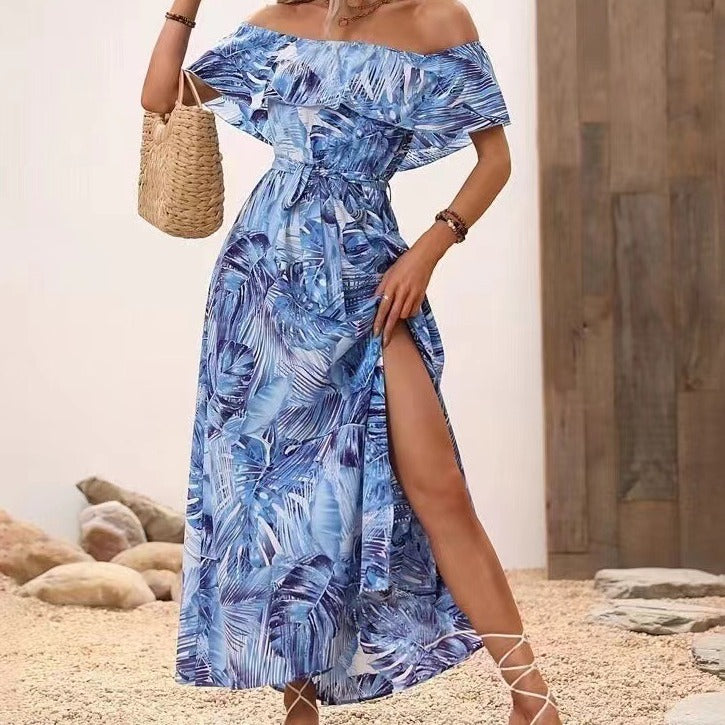 Robe maxi femme avec design épaules dénudées et fente profonde Levoire