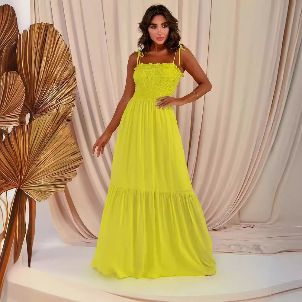 Robe maxi pour femme avec corsage élastique et nœud ludique Levoire
