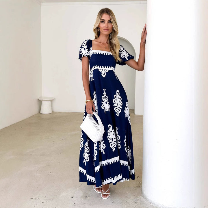 Robe maxi femme avec motif graphique décoratif et manches bouffantes Levoire