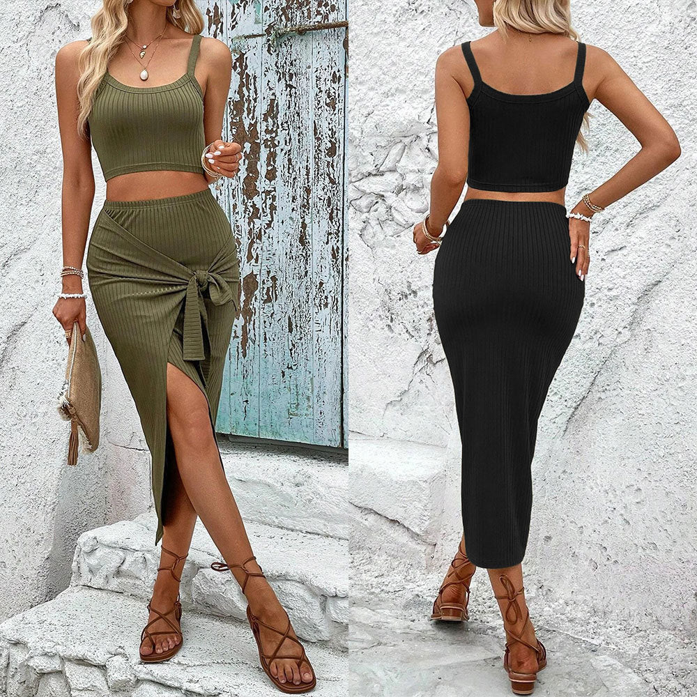 Ensemble femme de top court et jupe portefeuille avec design noué Levoire
