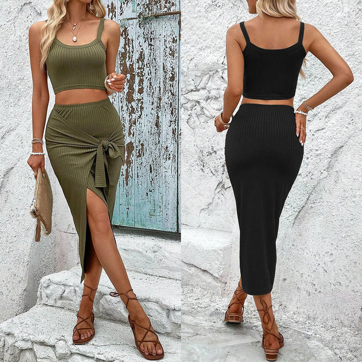 Ensemble femme de top court et jupe portefeuille avec design noué Levoire