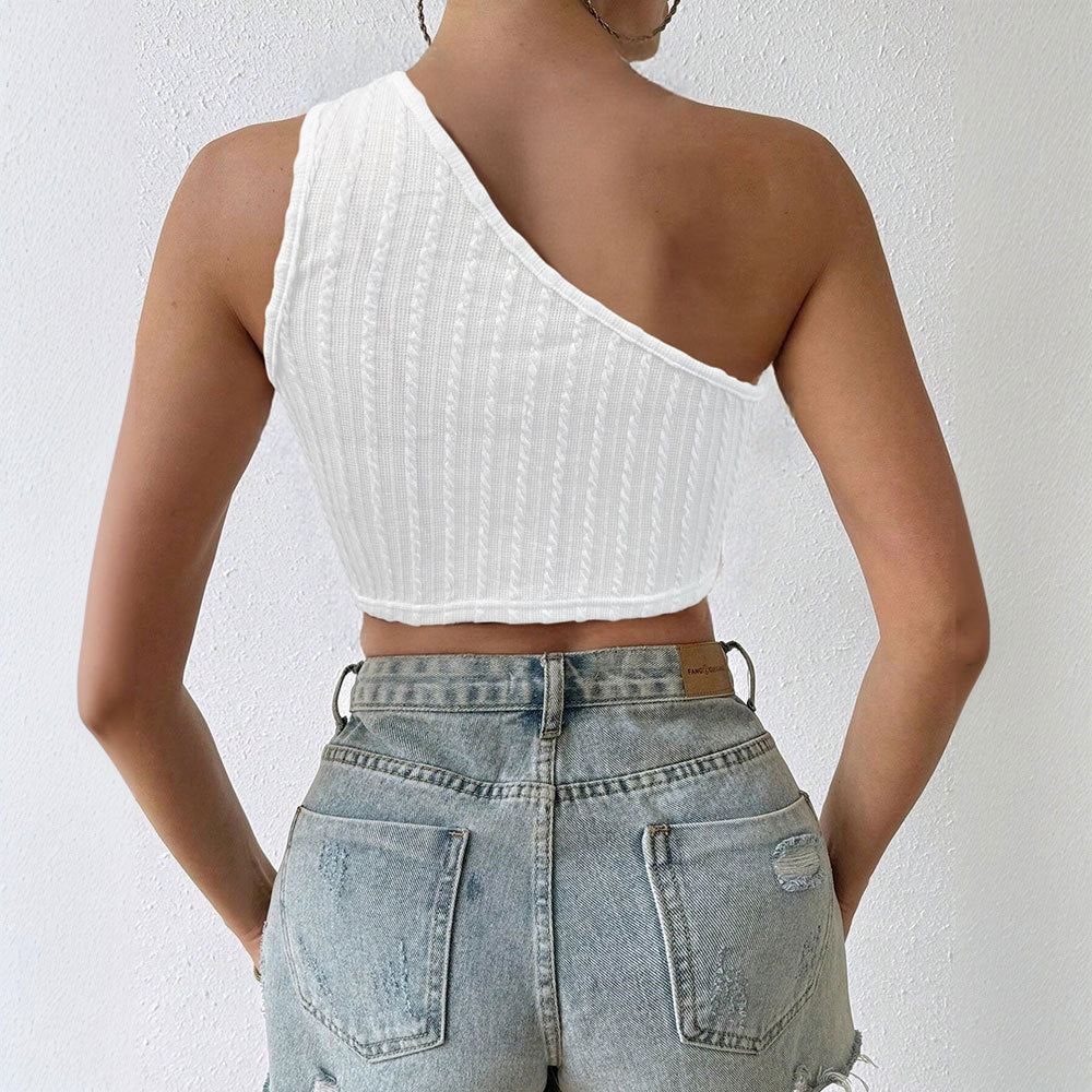 Haut court asymétrique pour femmes avec bordure en crochet élégante Levoire