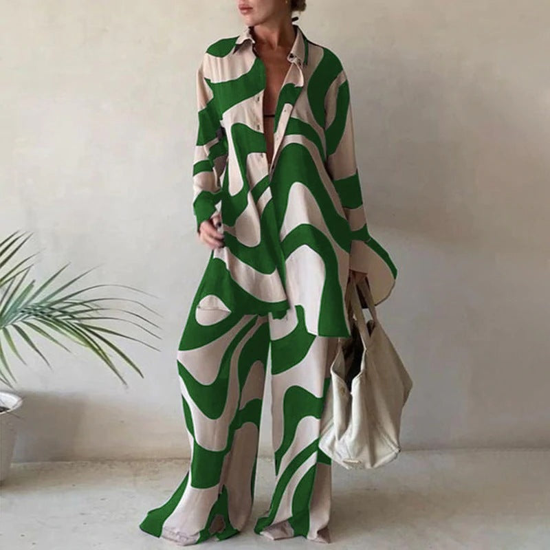Levoire | Ensemble De Blouses À Manches Longues Amples Et De Pantalons Larges Assortis Vert
