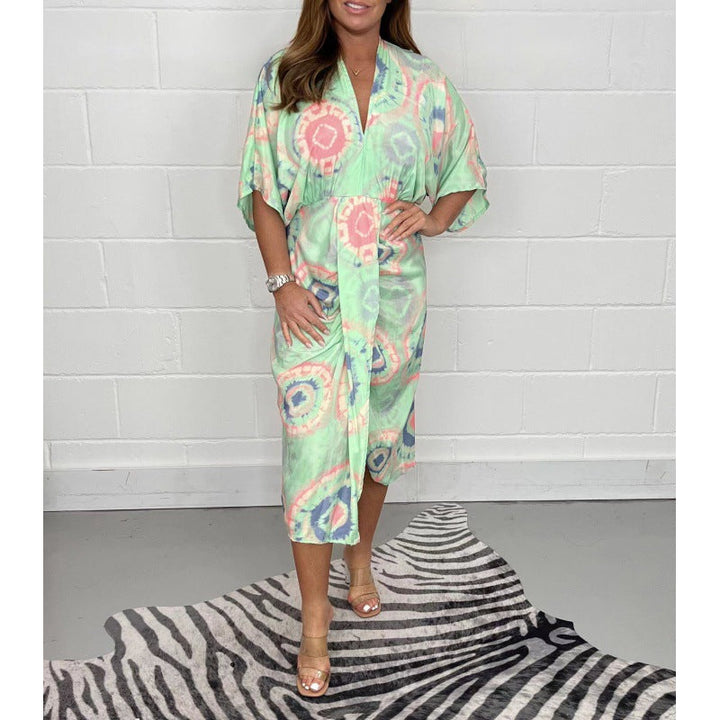 Levoire | Robe chemise élégante à imprimé décolleté en V taille haute Modèle 4