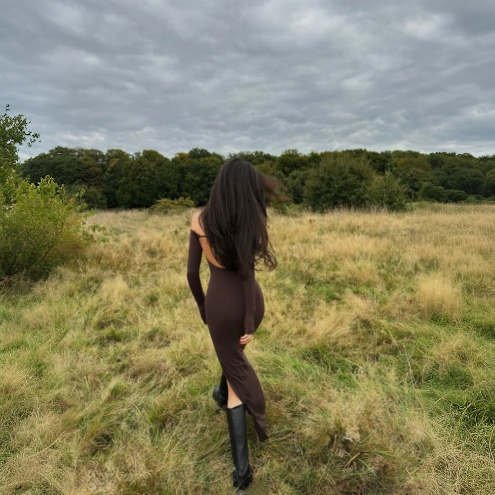 Robe maxi élégante à manches longues pour femmes en jersey doux avec une coupe ajustée Levoire