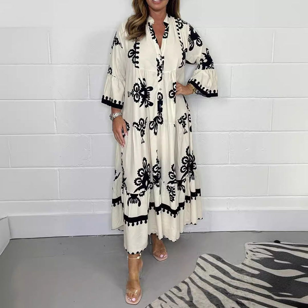Levoire | Robe Imprimée Élégante Robe Taille Imprimée Éléphant blanc ivoire
