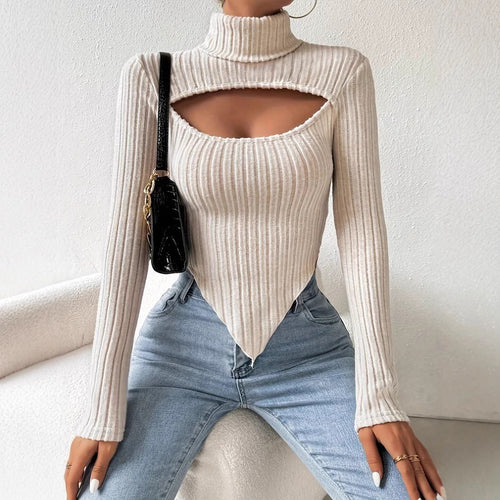 Body à manches longues pour femmes avec encolure asymétrique et texture côtelée Levoire