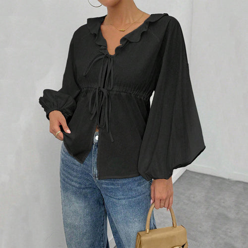 Chemise-blouson pour femme avec des manches volumineuses et des détails en volants Levoire