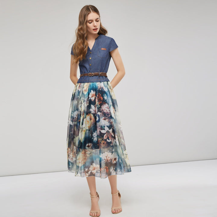 Levoire | Robe midi sans manches à imprimé patchwork élégant