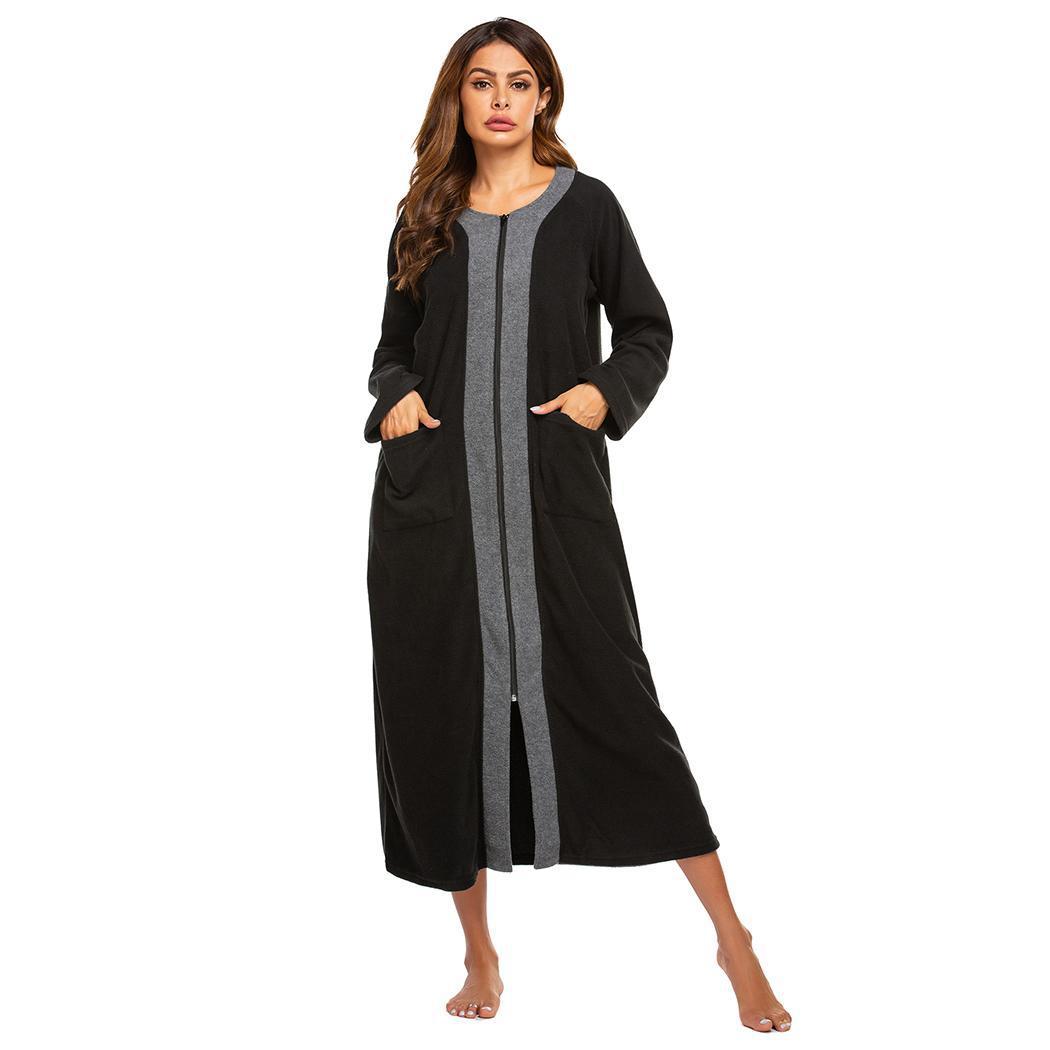 Levoire | Robe de loisirs Bloc de couleur Fermeture éclair Robe à manches longues Noir