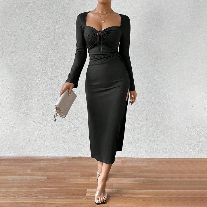 Robe côtelée à manches longues pour femmes avec cordon de serrage réglable Levoire
