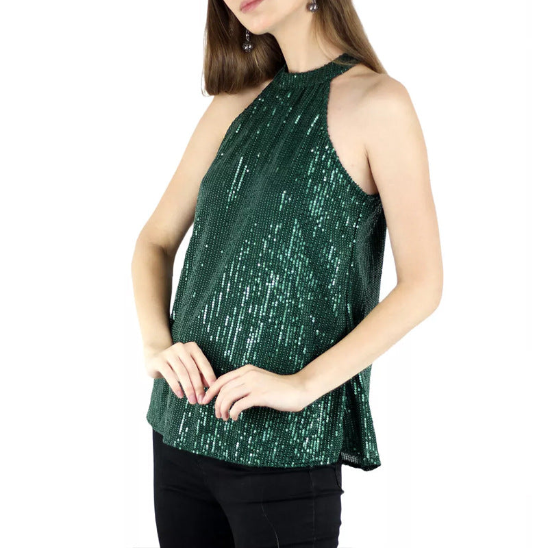 Levoire | Élégant Col rond T-shirt à paillettes continu