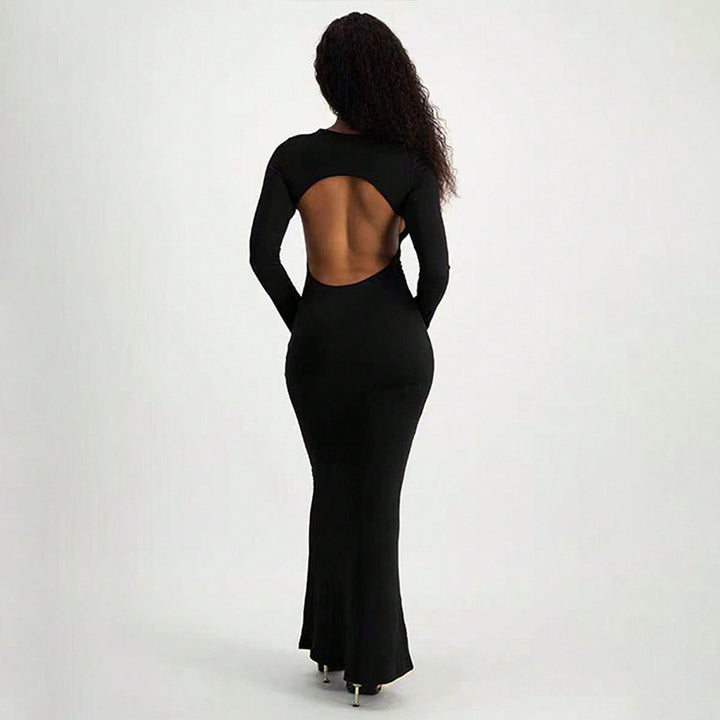 Robe maxi élégante pour femmes à manches longues avec silhouette bodycon et encolure à trou clé Levoire