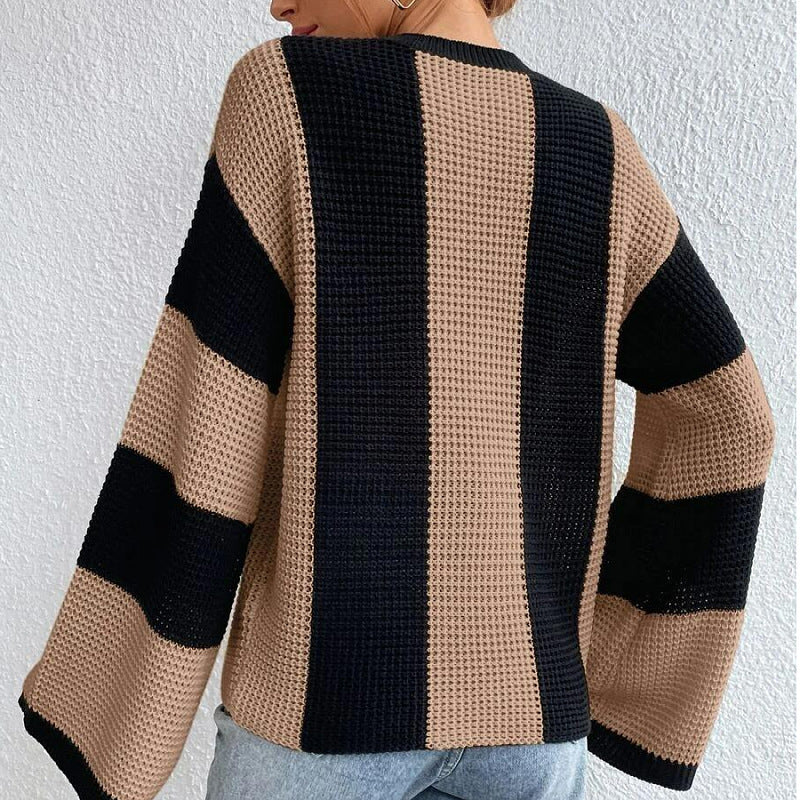 Levoire | Pull Long Décontracté À Manches Longues Avec Motif Rayé Et Col Rond