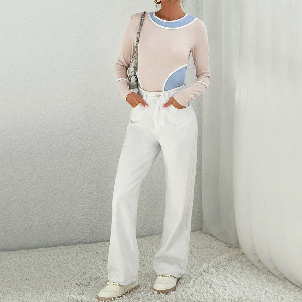 Chemise à manches longues pour femme avec des combinaisons de couleurs courbes et une fibre élastique Levoire