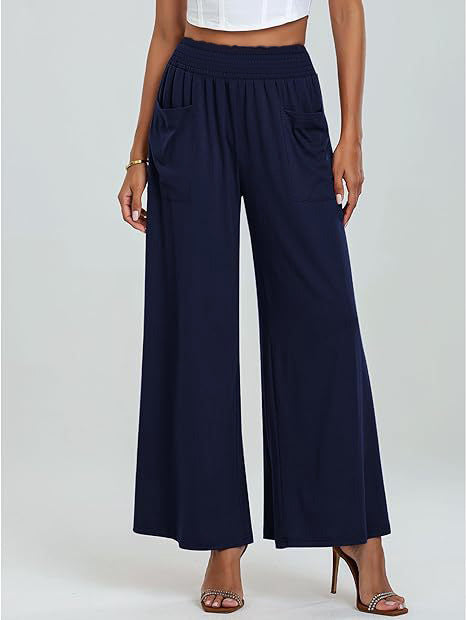 Levoire | Pantalon large à taille haute en jersey relaxant et extensible Bleu