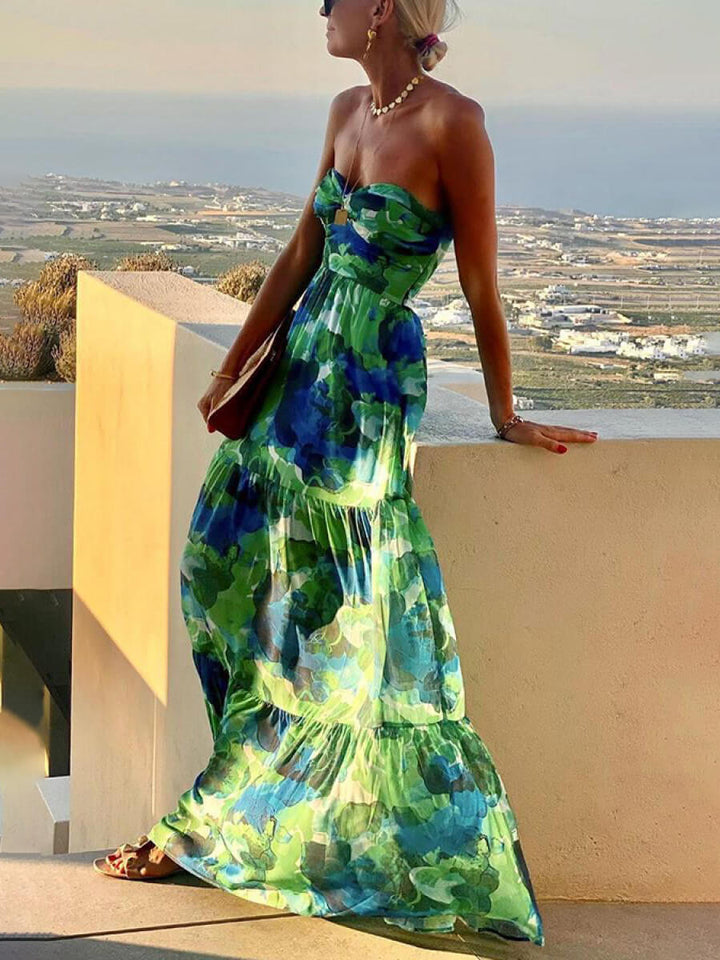 Levoire | Robe Tube Maxi Élégante Fleurs Vert