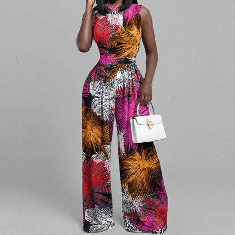 Femmes Combinaison Élégante avec Pantalon Large et Motif Floral Levoire