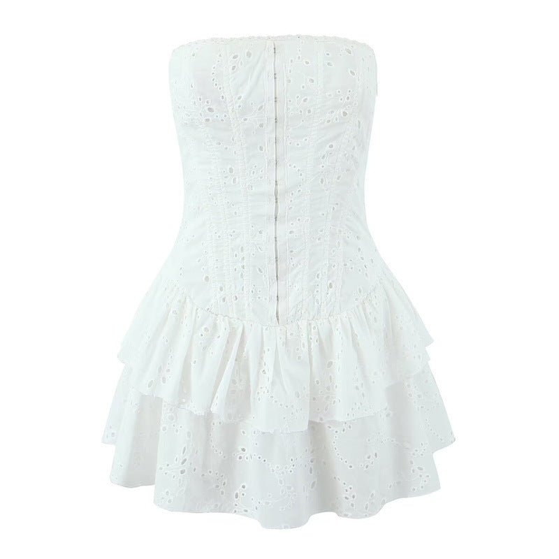 Levoire | Robe Minimale Sans Bretelles Étirée au Dos Brodée