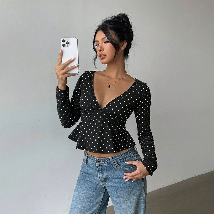 Chemisier femme avec coupe peplum et motif à pois Levoire