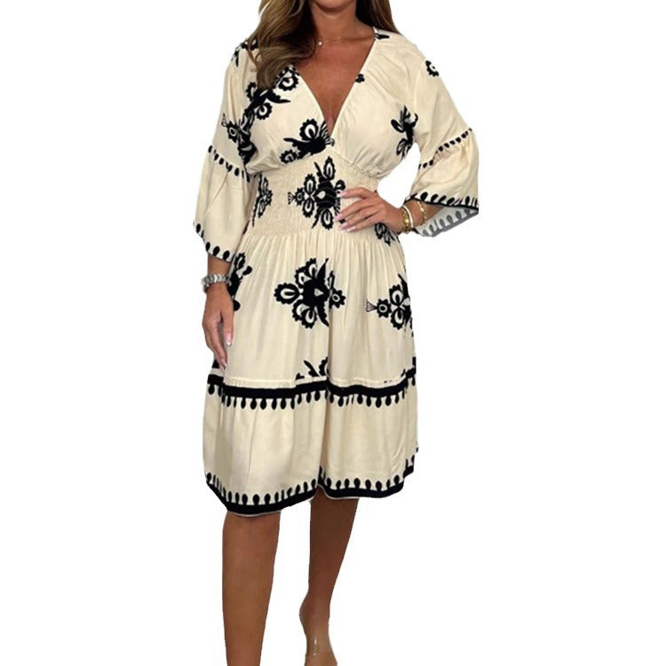 Levoire | Robe Fleur Été Fleur Trois-quarts Manches Robe