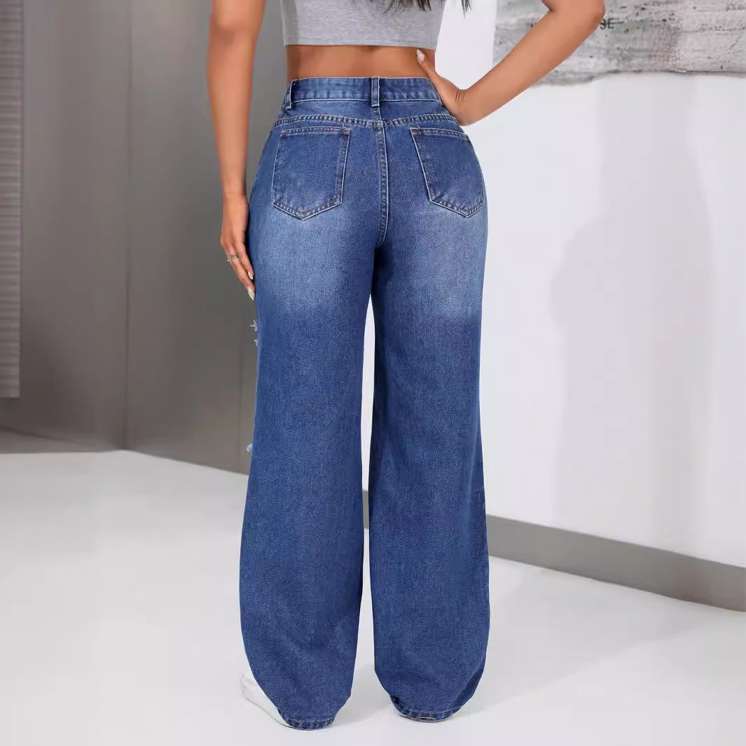 Jeans larges pour femmes avec effet détruit tendance Levoire