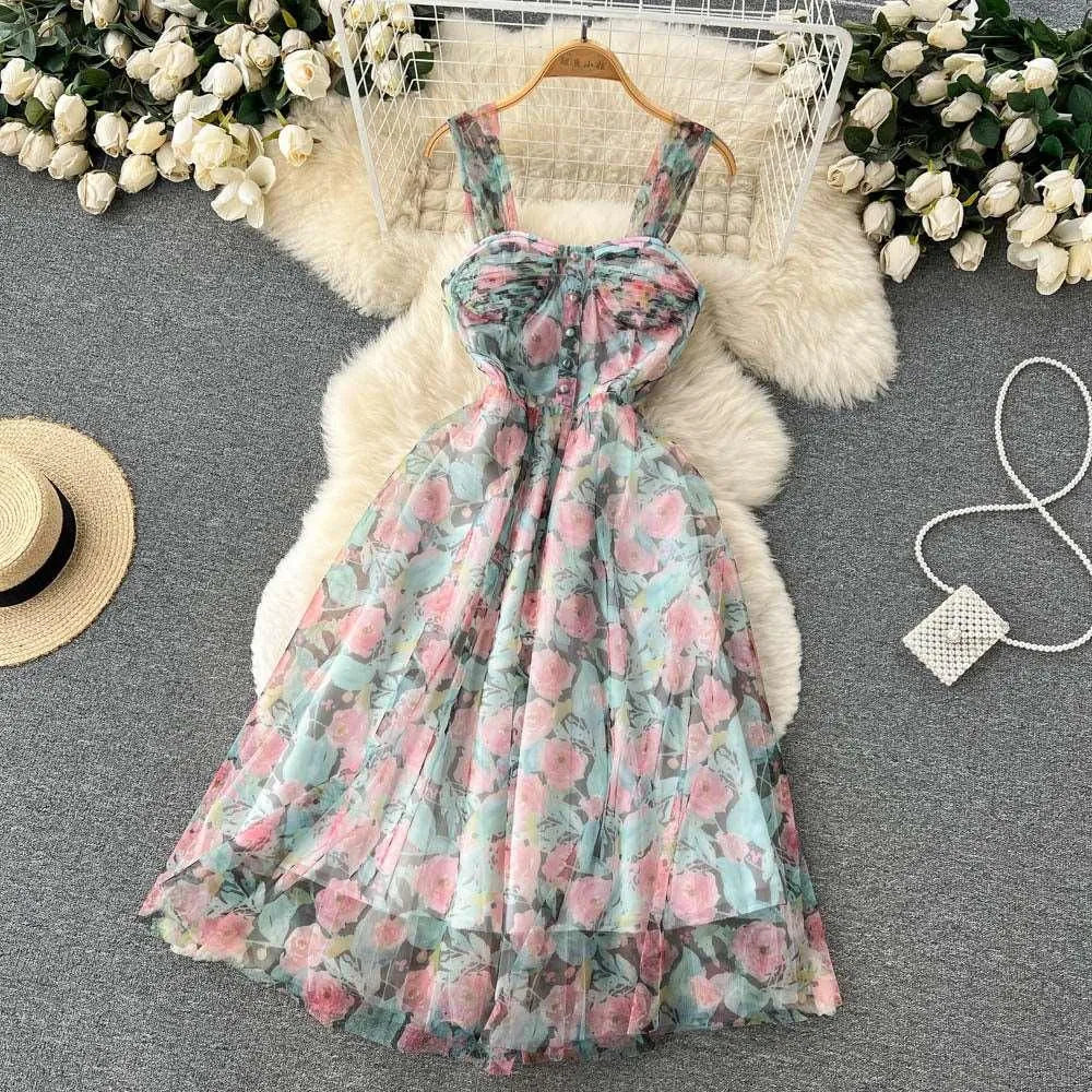 Levoire | Robe à fleurs française Poudre de base bleu Taille libre