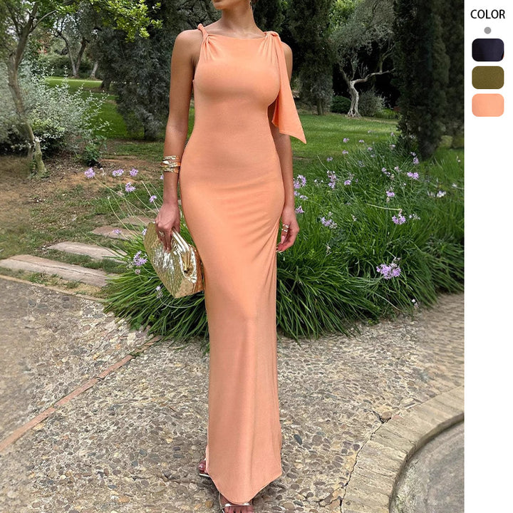 Robe Maxi Élegante pour Femmes avec Bretelle Asymétrique et Coupe Ajustée Levoire