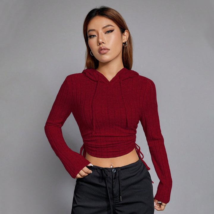 Haut de hoodie cropped pour femme à manches longues et motif côtelé élégant Levoire