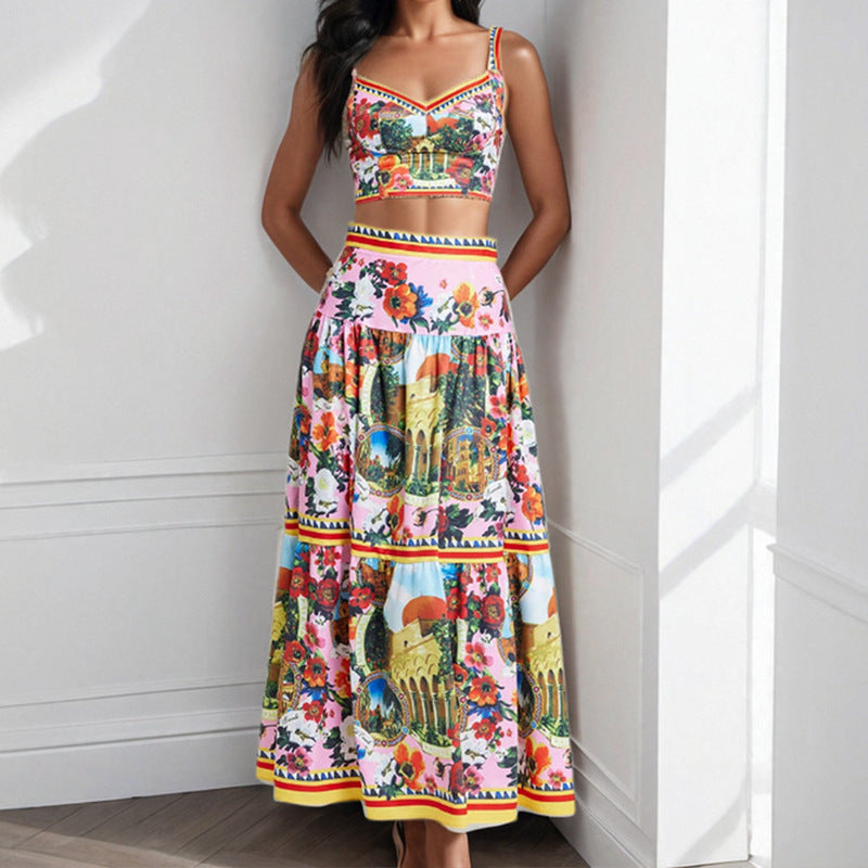 Ensemble floral à deux pièces pour femmes avec détails en dentelle et volants Levoire