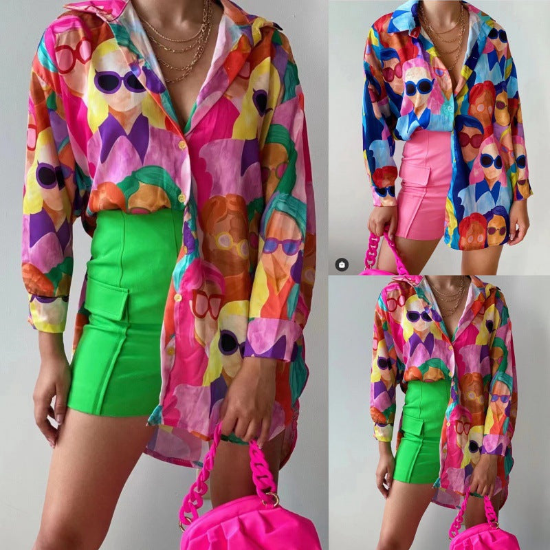 Blouse transparente pour femmes avec imprimé coloré et coupe décontractée Levoire