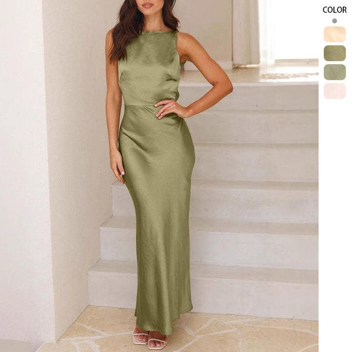 Robe Maxi Élégante pour Femmes avec Silhouette Étroite et Finition Satin Haute Qualité Levoire